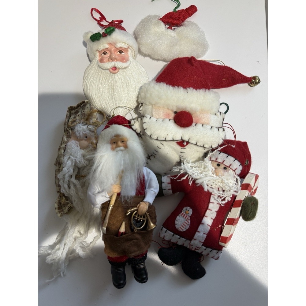 Lot of 6 Christmas Tree Ornaments Small‎ & Large Santa Claus Felt VTG A